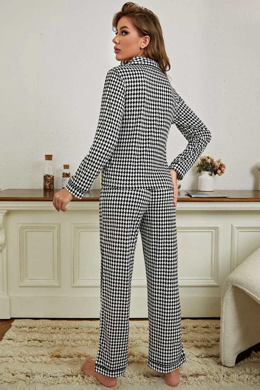 Button Front Top and Pants Loungewear Set - 3IN SMART Shop  #