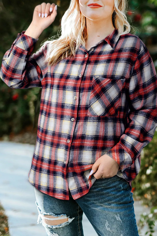 Plus Size Plaid Collared Neck Shirt - 3IN SMART Shop  #