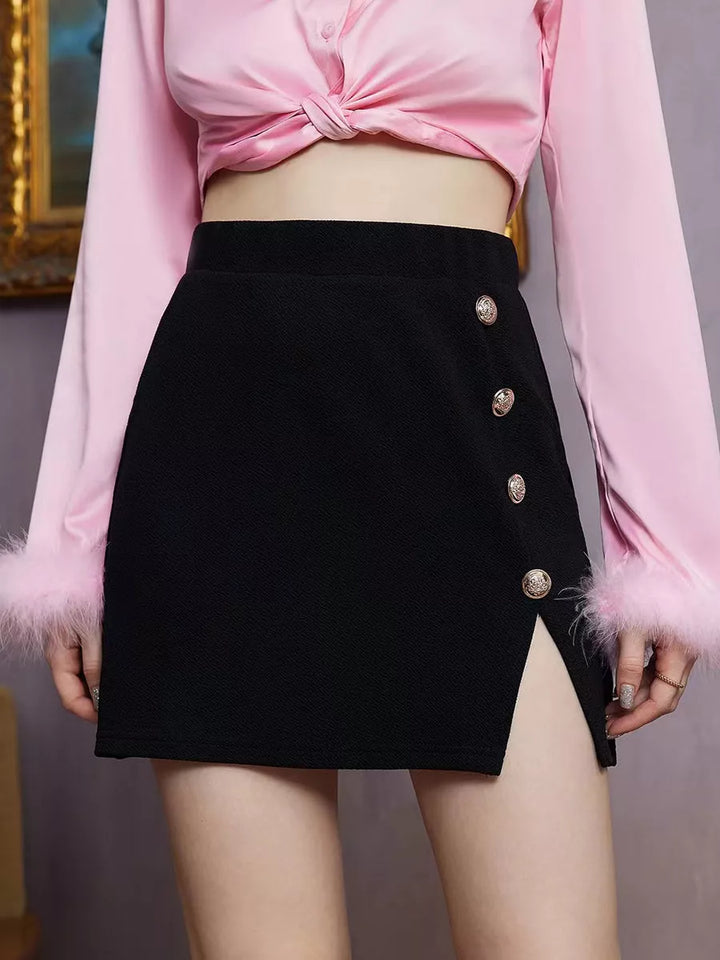 Button Slit Mini Skirt - 3IN SMART Shop  #