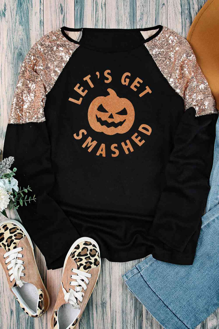 Graphic Sequin Long Sleeve Top - 3IN SMART Shop  #