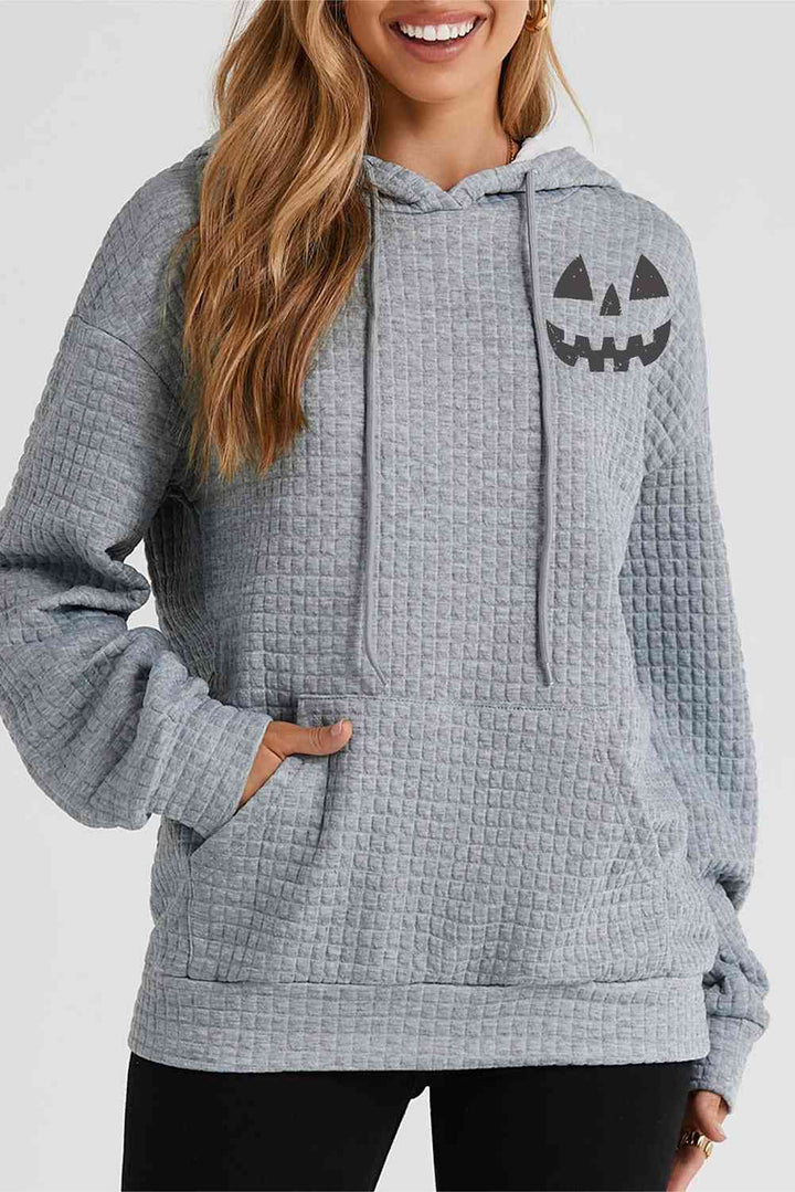 Pumpkin Face Graphic Drawstring Hoodie with Pocket - 3IN SMART Shop  #