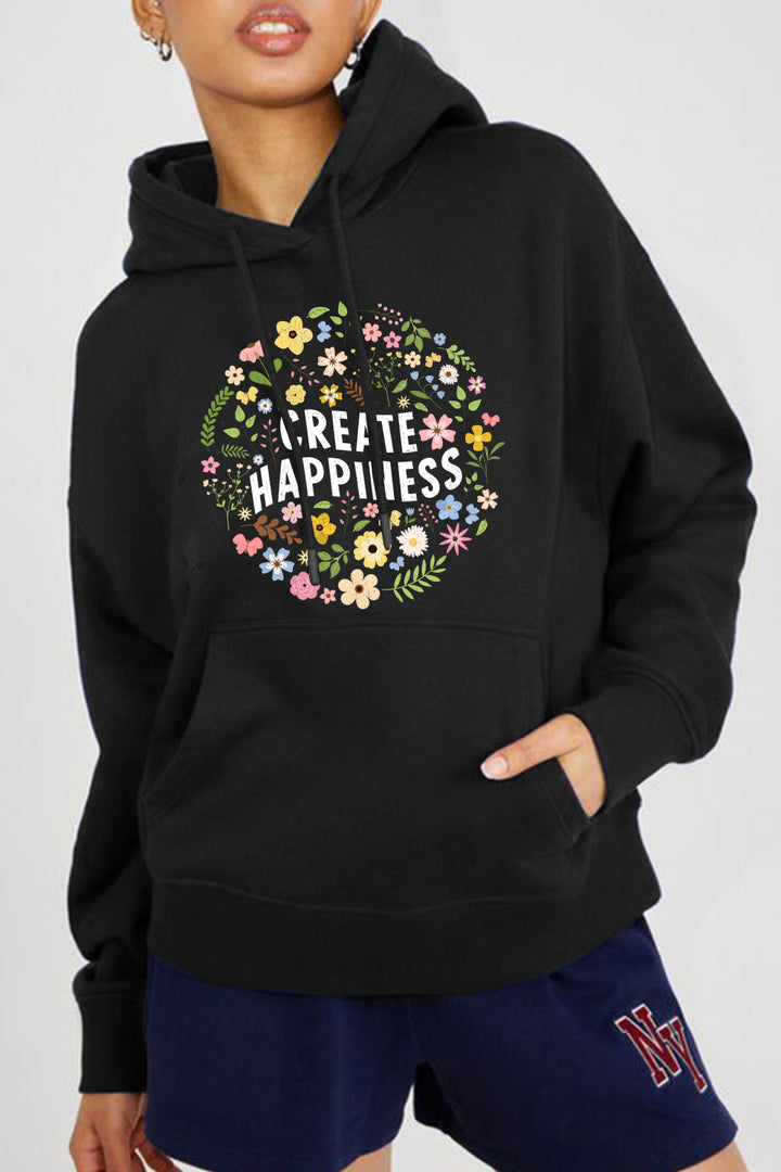 Full Size CREATE HAPPINESS Graphic Hoodie - 3IN SMART Shop  #