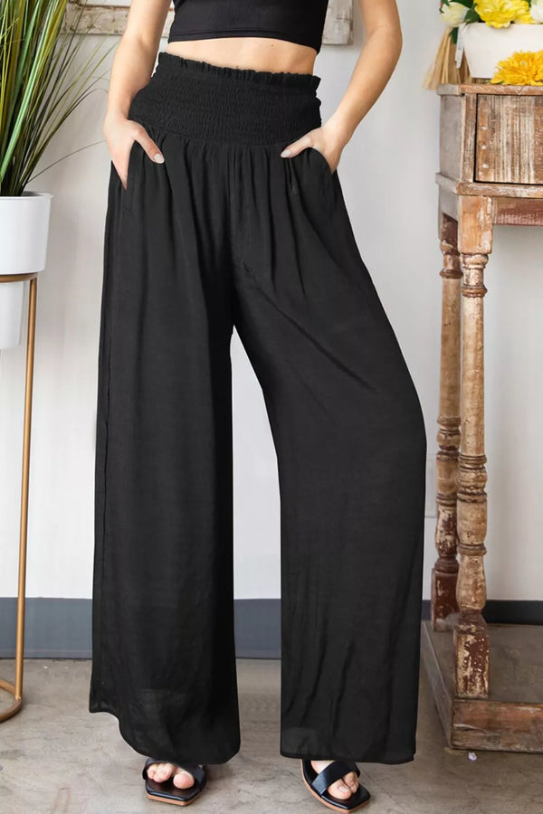 Smocked Waist Wide Leg Pants with Pockets - 3IN SMART Shop  #