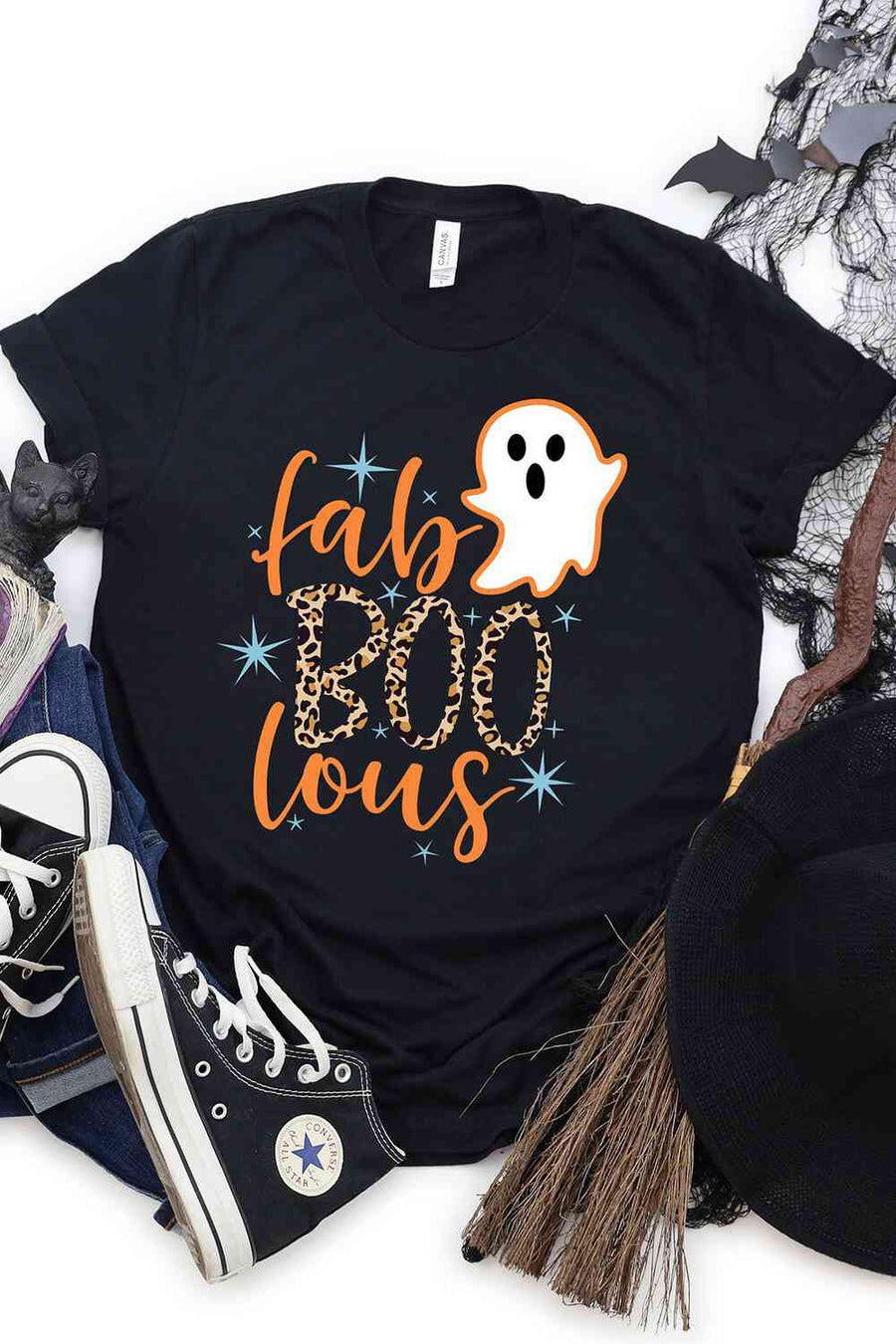 Round Neck Short Sleeve Ghost Graphic T-Shirt - 3IN SMART Shop  #