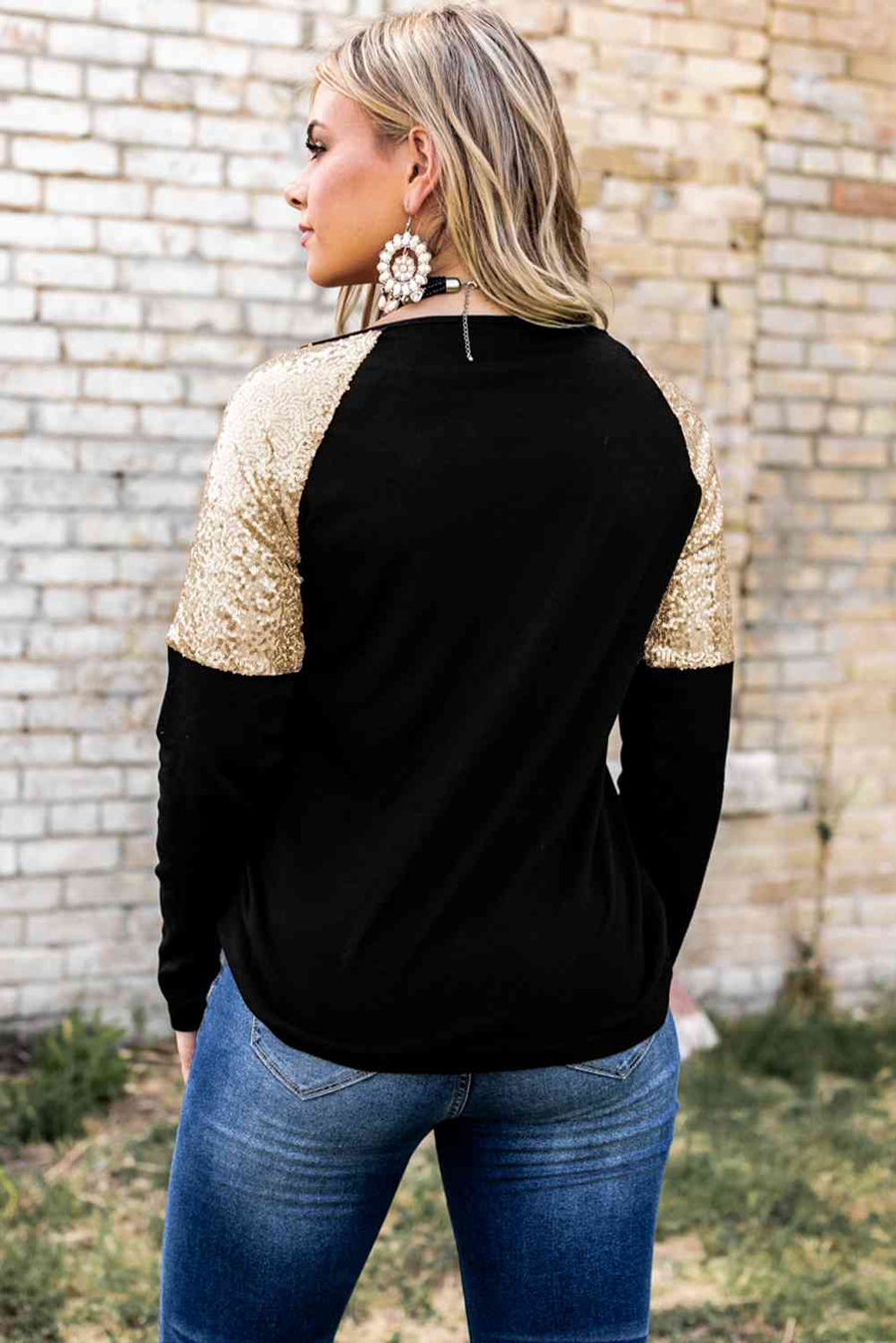 Graphic Sequin Long Sleeve Top - 3IN SMART Shop  #