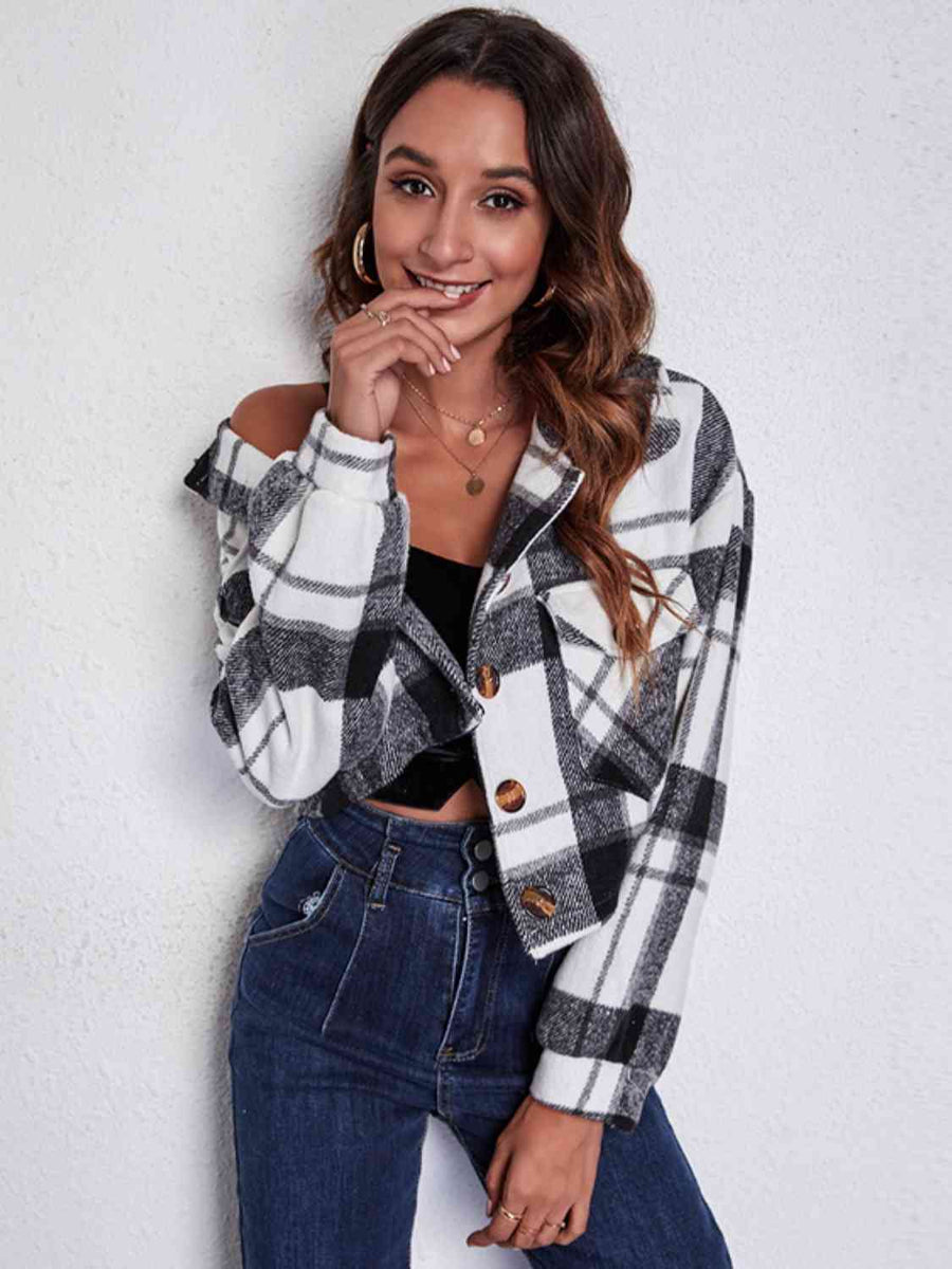 Plaid Button Front Jacket with pockets - 3IN SMART Shop  #