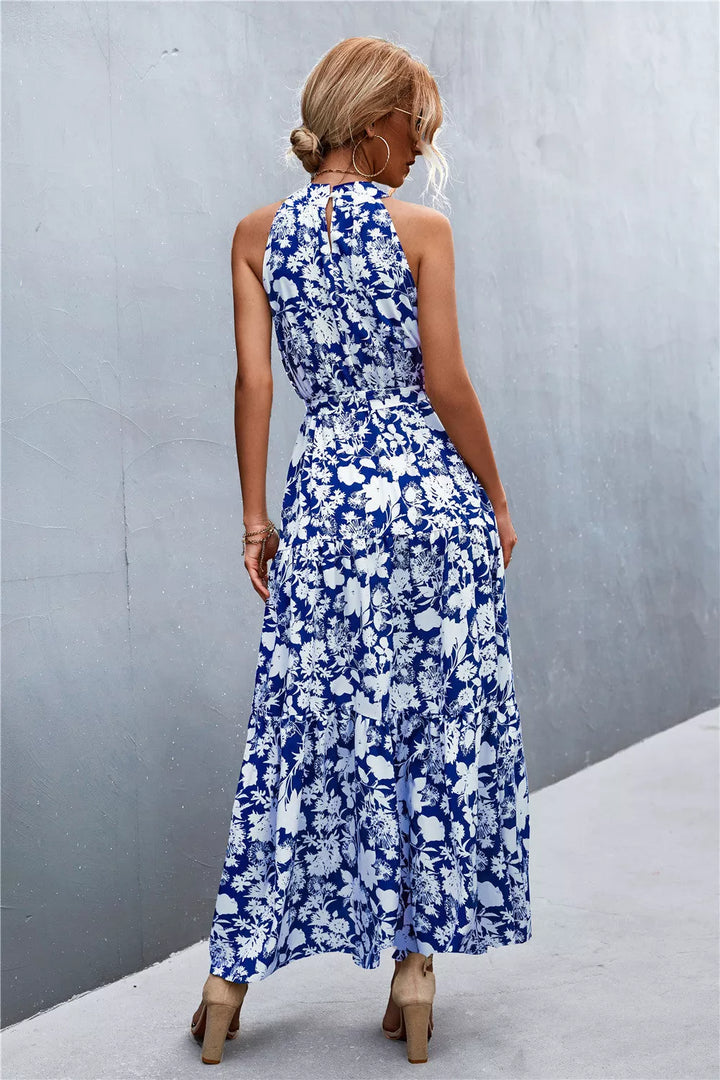 Printed Sleeveless Tie Waist Maxi Dress - 3IN SMART Shop  #