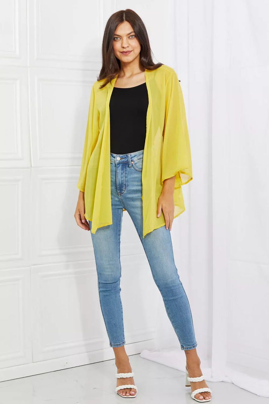 Full Size Chiffon Kimono in Yellow - 3IN SMART Shop  #