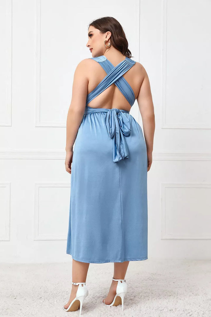 Plus Size Tied Surplice Sleeveless Midi Dress - 3IN SMART Shop  #