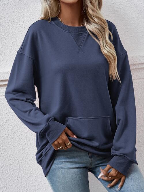 Round Neck Long Sleeve Sweatshirt - 3IN SMART Shop  #