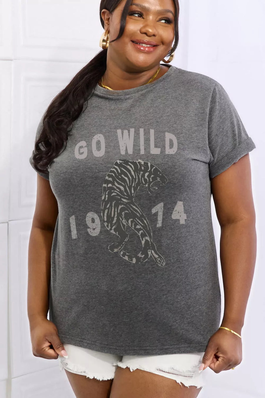 Full Size GO WILD 1974 Graphic Cotton Tee - 3IN SMART Shop  #