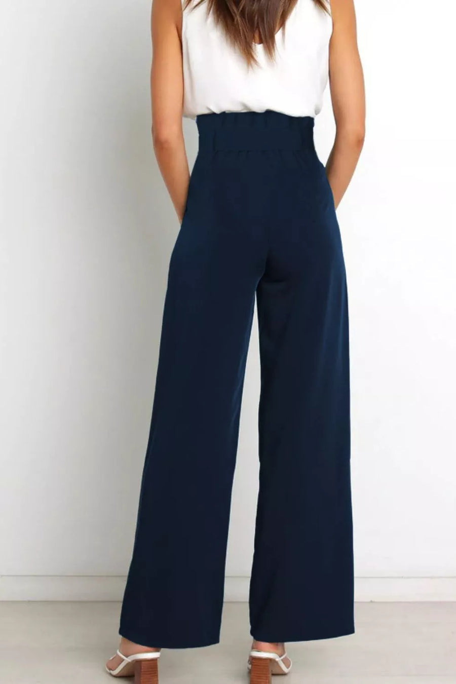 Tie Front Paperbag Wide Leg Pants - 3IN SMART Shop  #