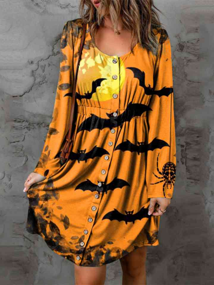 Full Size Halloween Theme Round Neck Long Sleeve Magic Dress - 3IN SMART Shop  #