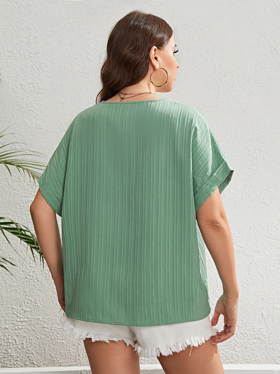 Plus Size Buttoned V-Neck Short Sleeve Top - 3IN SMART Shop  #