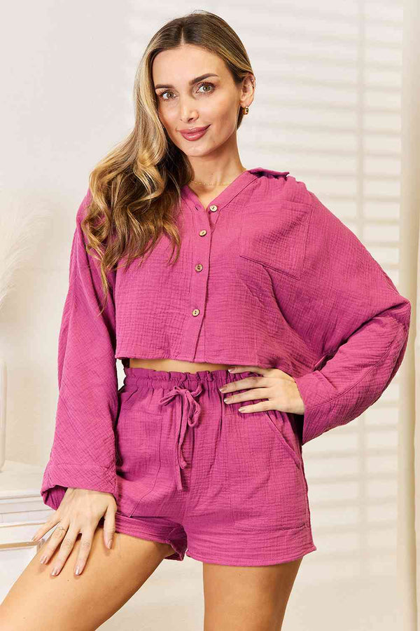 Basic Bae Buttoned Long Sleeve Top and Shorts Set - 3IN SMART Shop  #