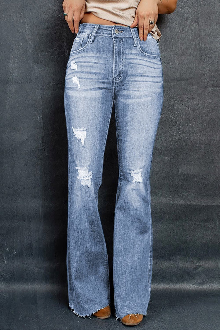 Distressed Raw Hem Flare Jeans - 3IN SMART Shop  #