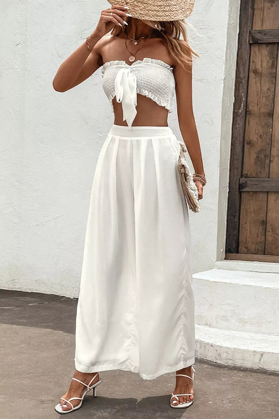 Smocked Tube Top and Wide Leg Pants Set - 3IN SMART Shop  #