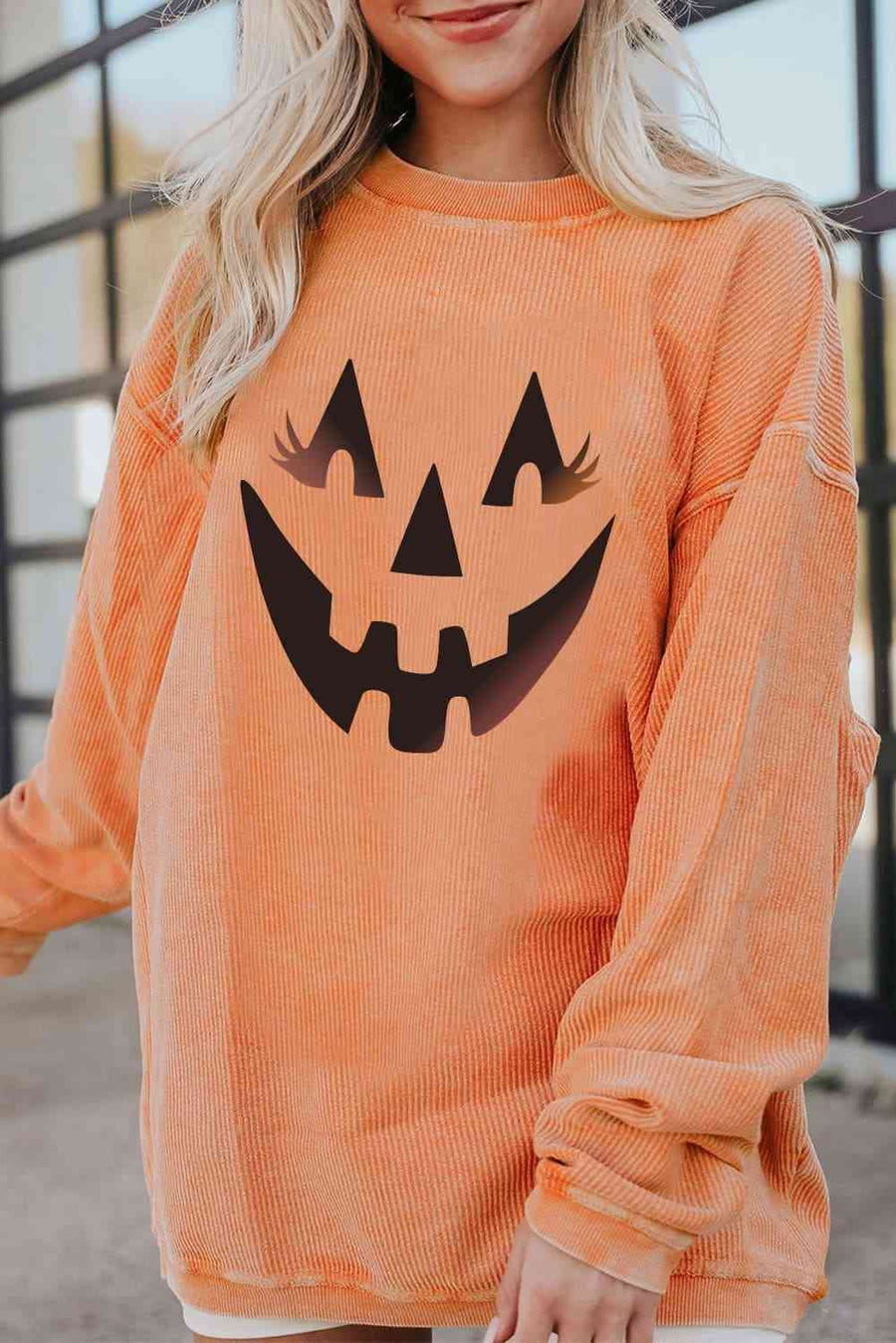 Round Neck Dropped Shoulder Jack-O'-Lantern Graphic Sweatshirt - 3IN SMART Shop  #