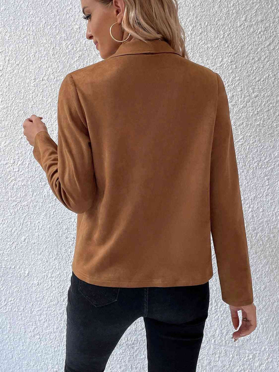 Collared Neck Long Sleeve Jacket - 3IN SMART Shop  #