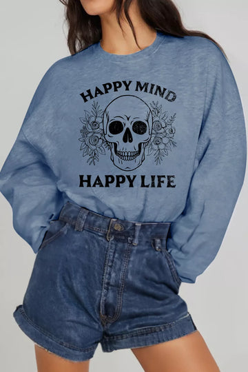 Full Size HAPPY MIND HAPPY LIFE SKULL Graphic Sweatshirt - 3IN SMART Shop  #