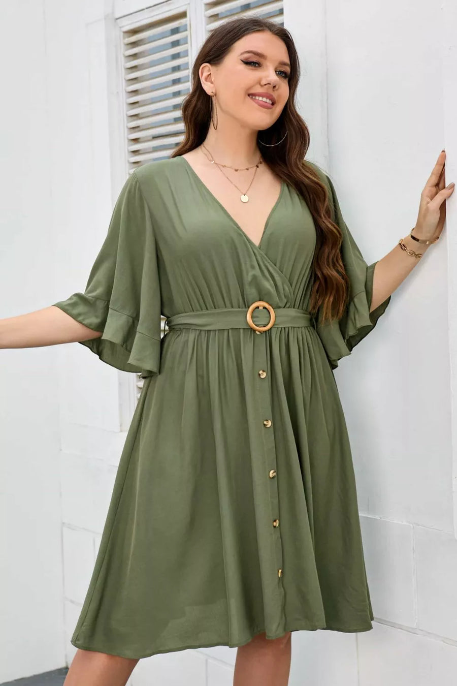 Plus Size Surplice Neck Half Sleeve Dress - 3IN SMART Shop  #