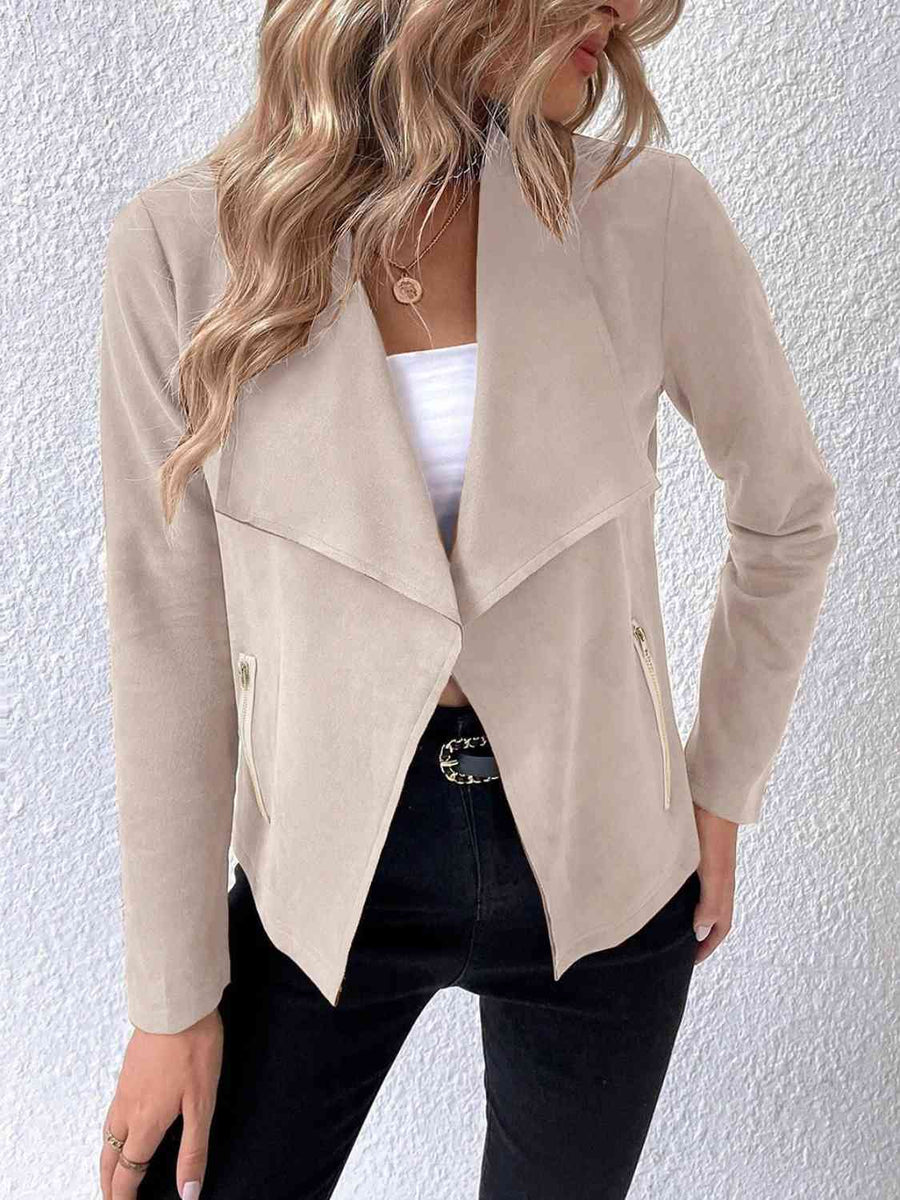 Collared Neck Long Sleeve Jacket - 3IN SMART Shop  #