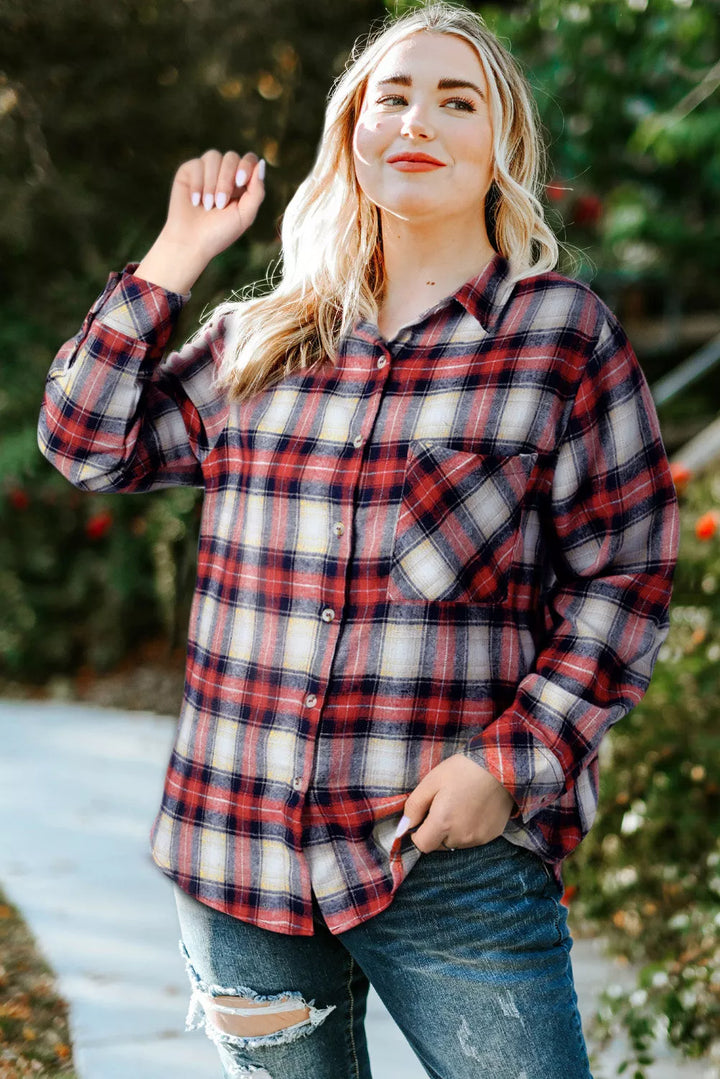 Plus Size Plaid Collared Neck Shirt - 3IN SMART Shop  #