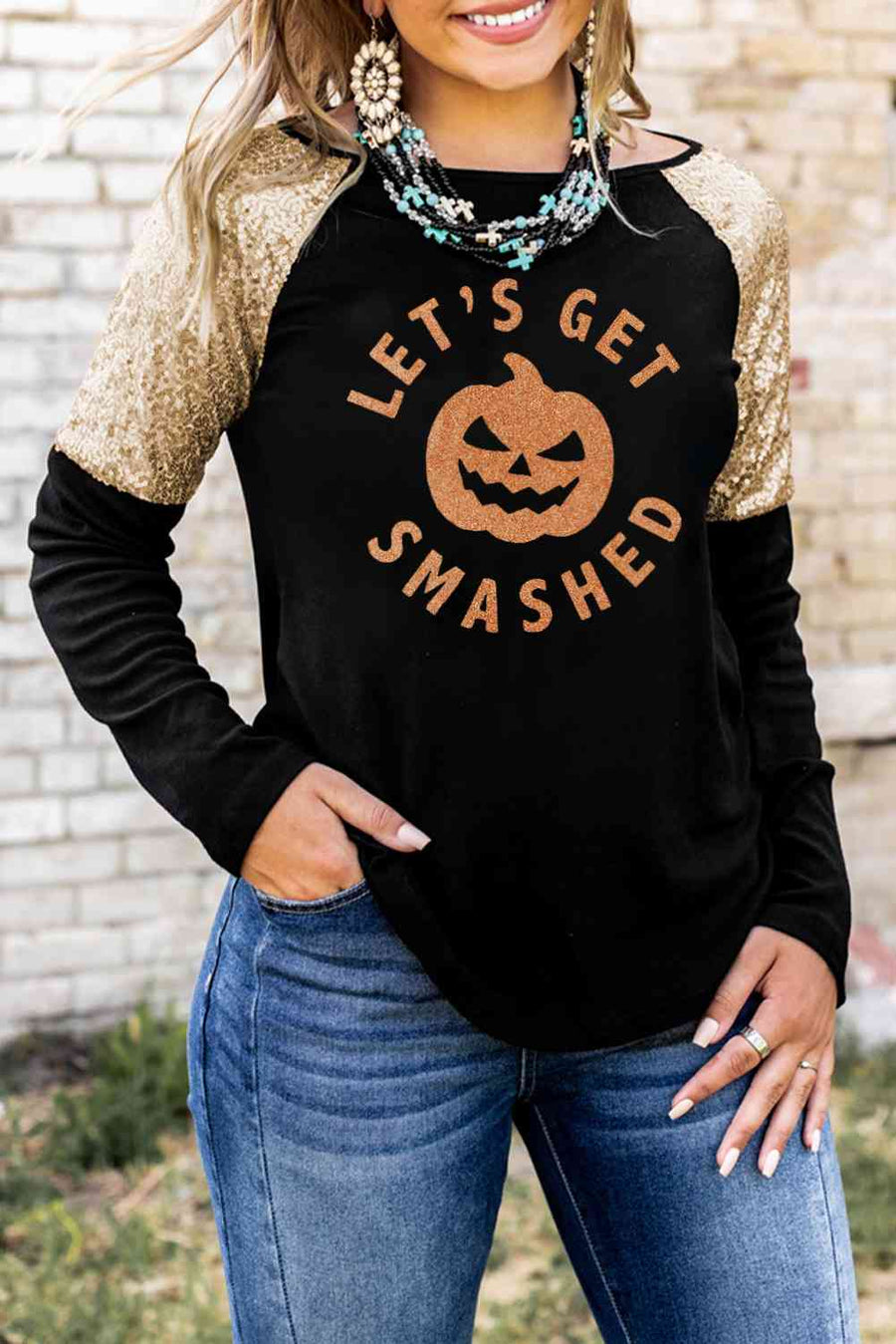 Graphic Sequin Long Sleeve Top - 3IN SMART Shop  #