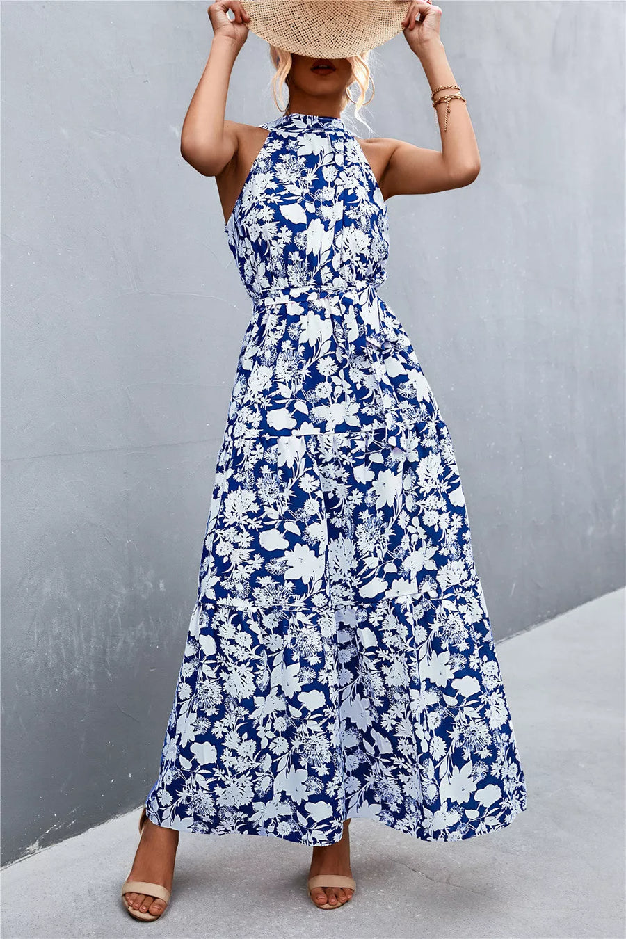 Printed Sleeveless Tie Waist Maxi Dress - 3IN SMART Shop  #