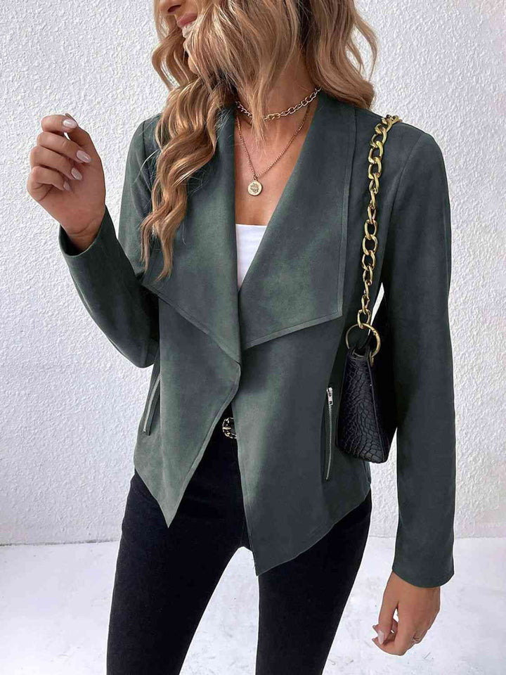 Collared Neck Long Sleeve Jacket - 3IN SMART Shop  #