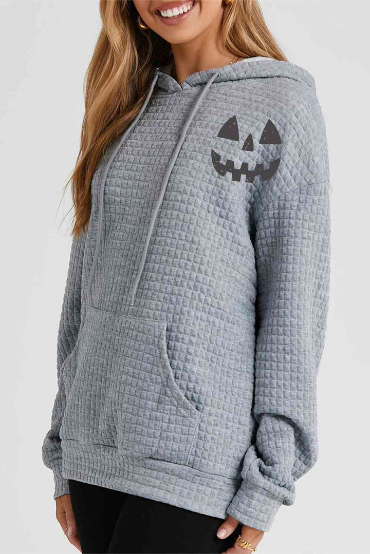 Pumpkin Face Graphic Drawstring Hoodie with Pocket - 3IN SMART Shop  #