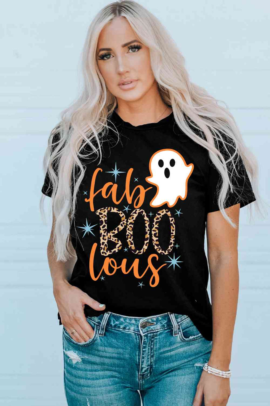 Round Neck Short Sleeve Ghost Graphic T-Shirt - 3IN SMART Shop  #