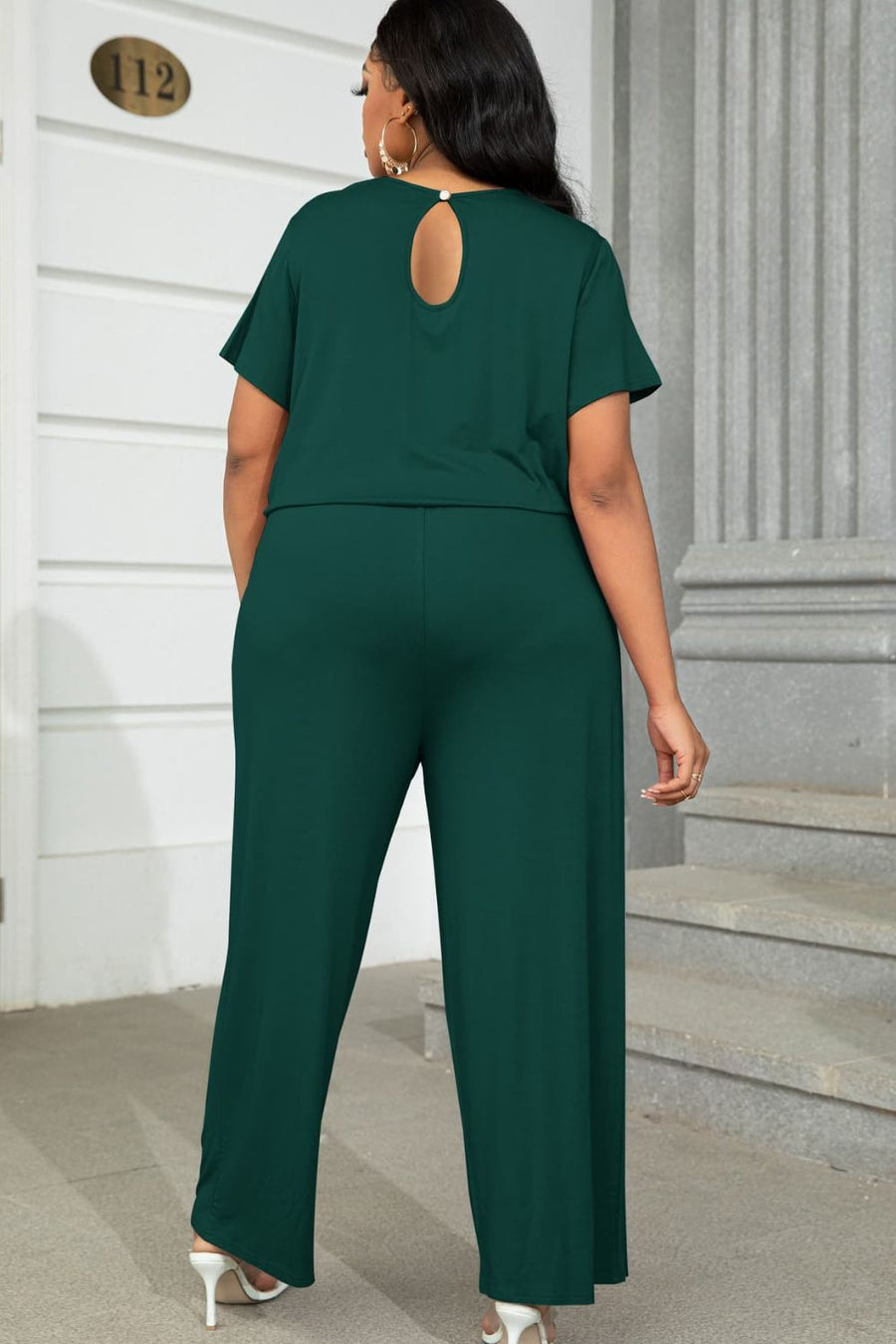 Plus Size Drawstring Waist Short Sleeve Jumpsuit - 3IN SMART Shop  #