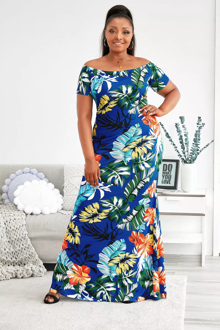 Plus Size Floral Off-Shoulder Short Sleeve Fishtail Dress - 3IN SMART Shop  #