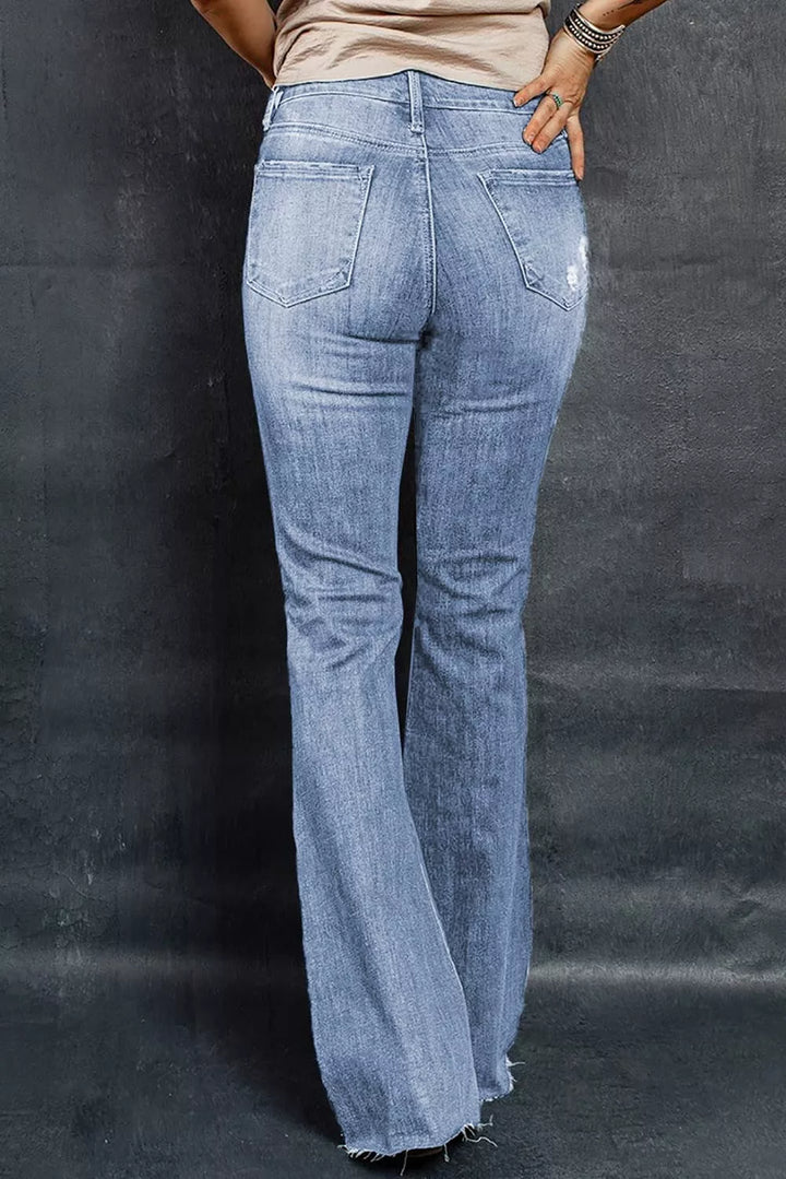 Distressed Raw Hem Flare Jeans - 3IN SMART Shop  #