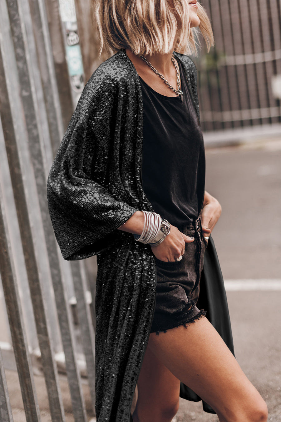 Sequin Open Front Duster Cardigan - 3IN SMART Shop  #