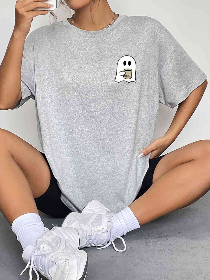 Round Neck Short Sleeve Ghost Graphic T-Shirt - 3IN SMART Shop  #