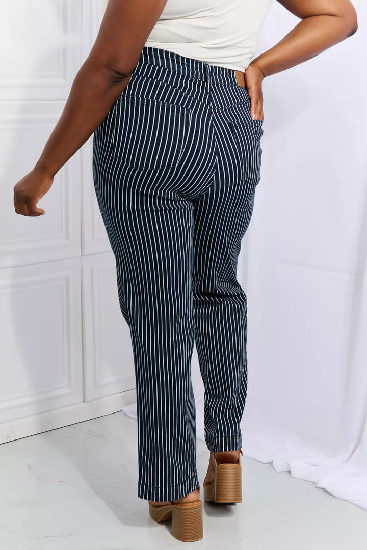 Blue Full Size High Waisted Tummy Control Striped Straight Jeans - 3IN SMART Shop  #