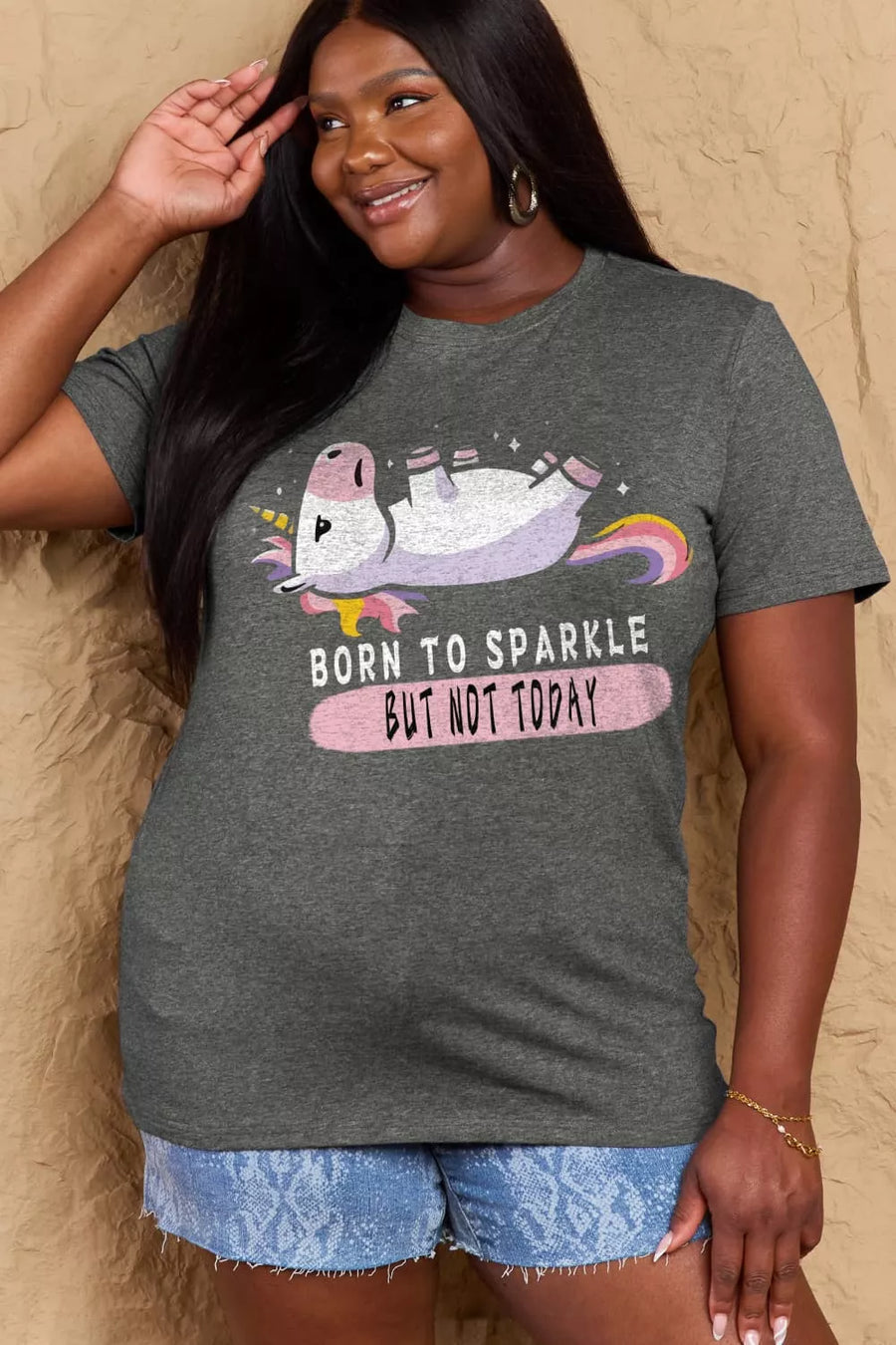 Full Size BORN TO SPARKLE BUT NOT TODAY Graphic Cotton Tee - 3IN SMART Shop  #