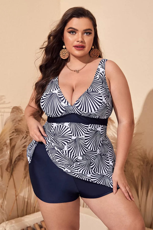 Plus Size Printed Sleeveless Top and Shorts Swim Set - 3IN SMART Shop  #