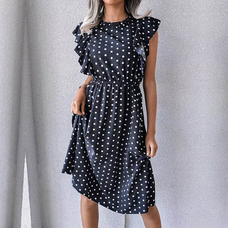 Dot Print Dress Medium Long Chiffon - 3IN SMART Shop  #