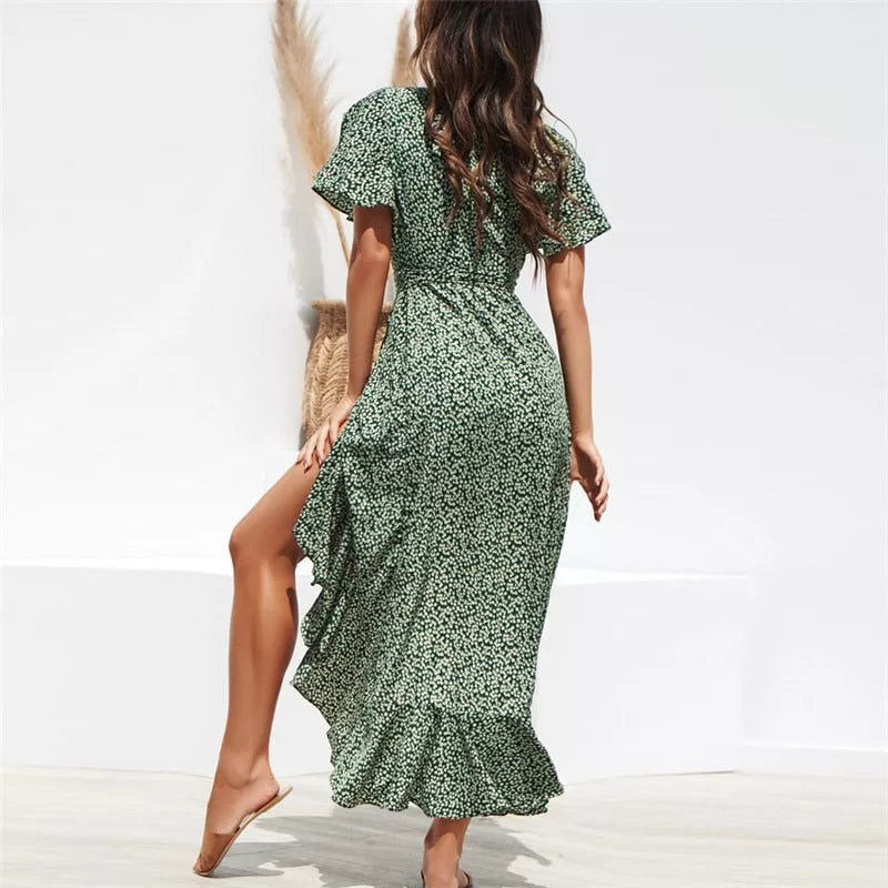 Maxi Dress Floral Print Boho Long Chiffon - 3IN SMART Shop  #