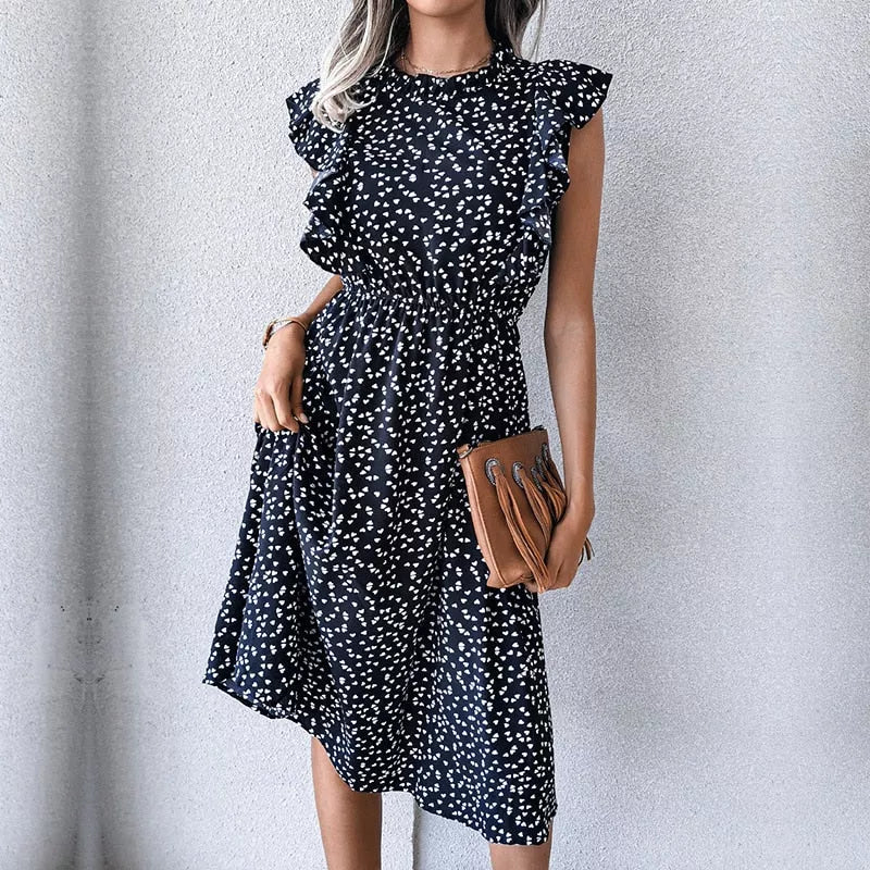 Dot Print Dress Medium Long Chiffon - 3IN SMART Shop  #