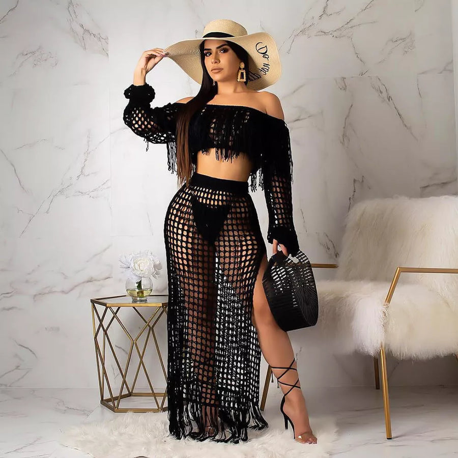 Set Mesh Sexy Women Skirt Set Long Sleeve - 3IN SMART Shop  #