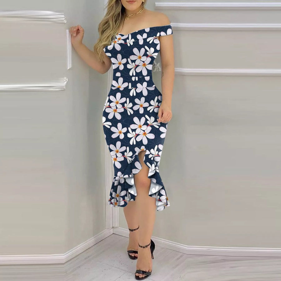 Ruffle Floral Print Hem Slit Dress - 3IN SMART Shop  #