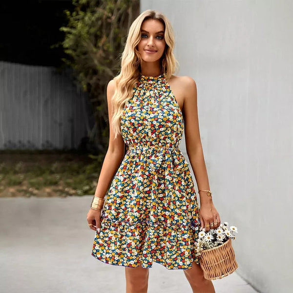 Floral Print Ruffle Hem Neck Dress - 3IN SMART Shop  #