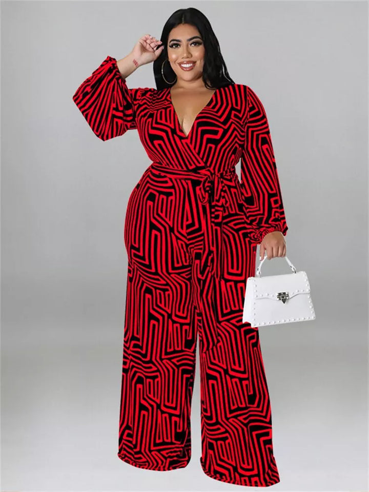 Plus Size Print Jumpsuit Printed Lace Up Casual - 3IN SMART Shop  #