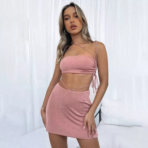 Two Piece Sets Halter Crop Top And Mini Skirt - 3IN SMART Shop  #