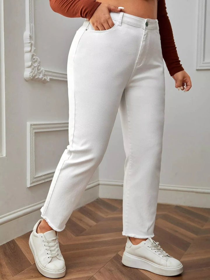 Plus Size White Jeans Straight Fitting - 3IN SMART Shop  #