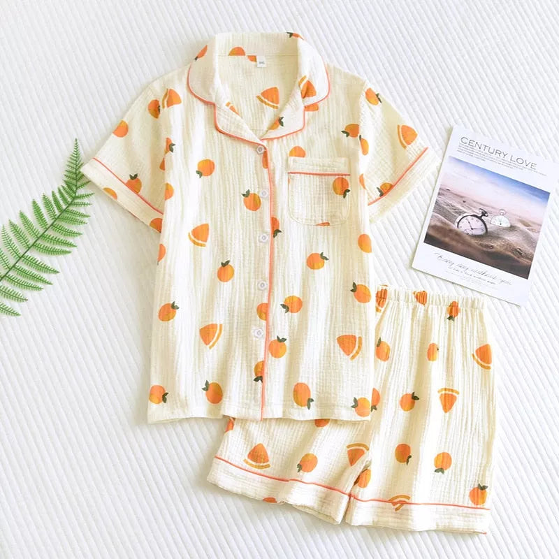 Cotton crepe three-piece pajamas - 3IN SMART Shop  #